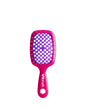Vibrant Pink Unbrush Mini detangling brush with vibrant purple hexagon bristle pattern, designed for gentle use on wet or dry hair.
