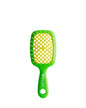 Vibrant Green Unbrush Mini detangling brush with vibrant yellow hexagon bristle pattern, designed for gentle use on wet or dry hair.