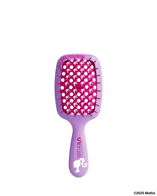 Purple hairbrush with pink bristle pattern on a white background