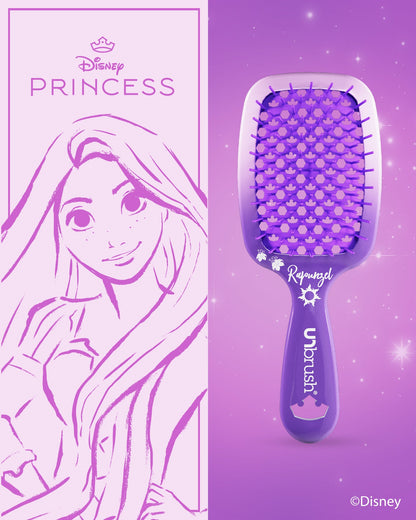 Purple hairbrush with Disney Princess design on a purple background