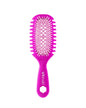 Pink hairbrush with 'unbrush' branding on a white background