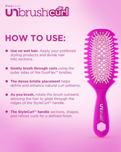 Pink hairbrush with text on how to use it on a pink background