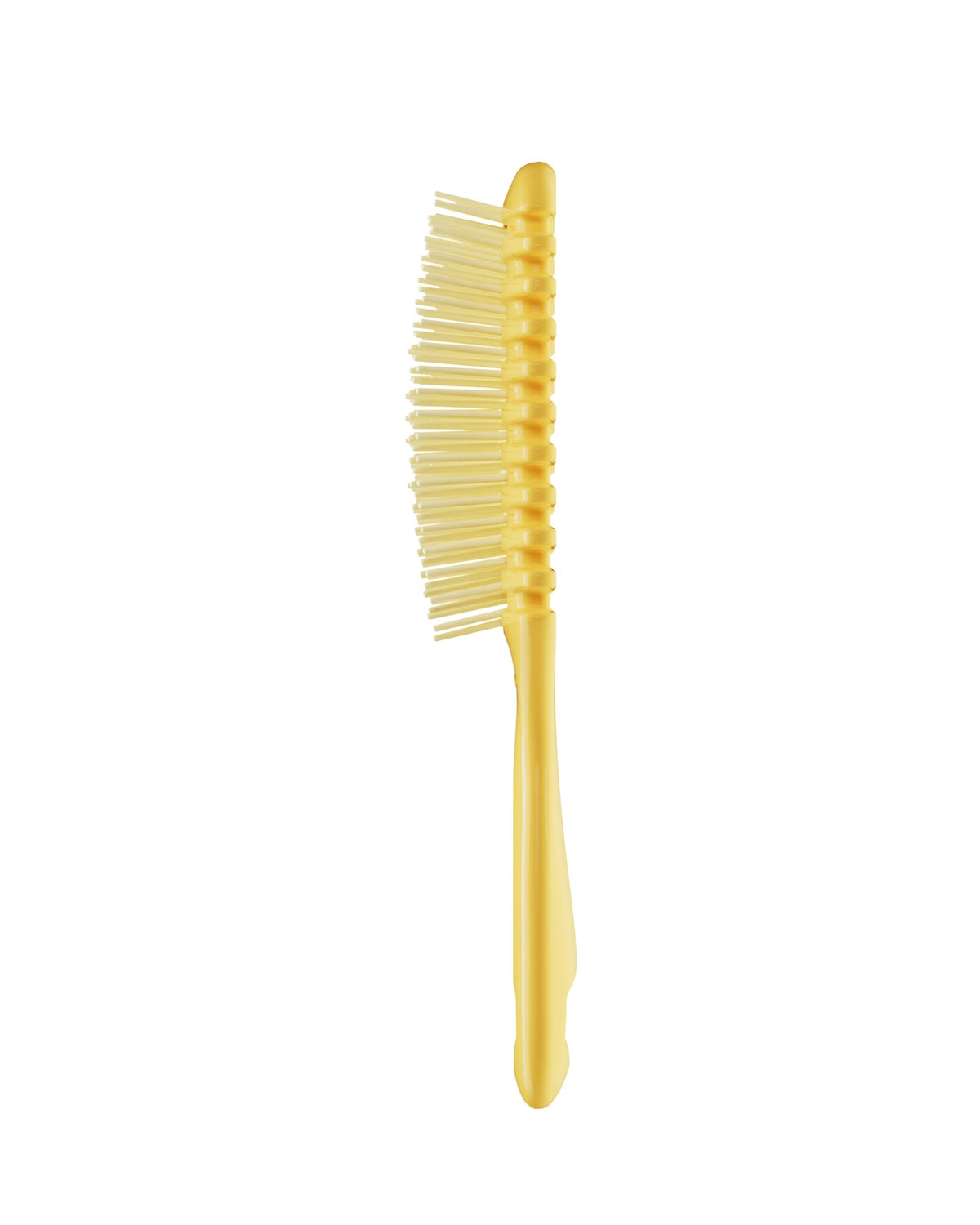 Yellow hairbrush on a white background