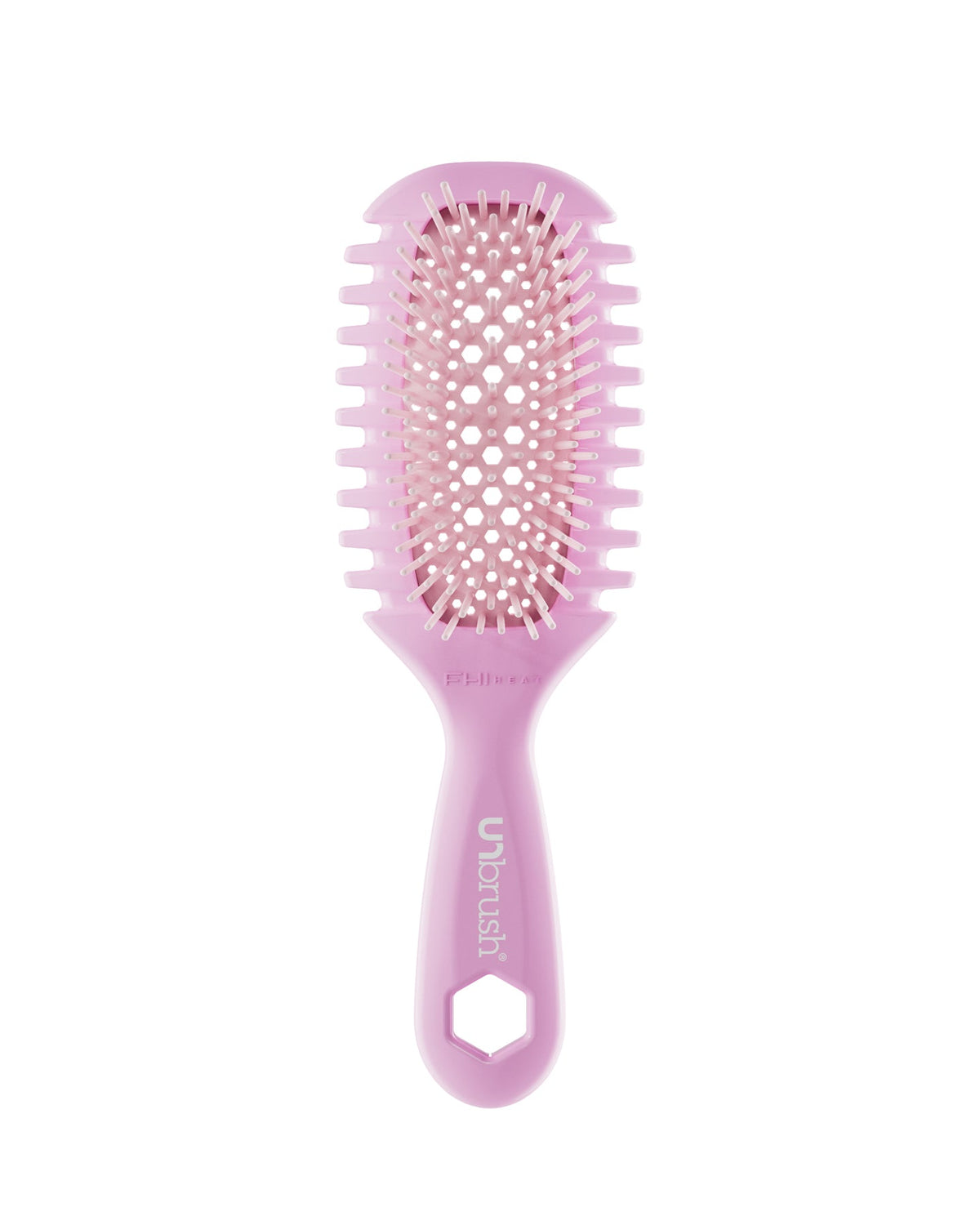 Pink hairbrush on a white background