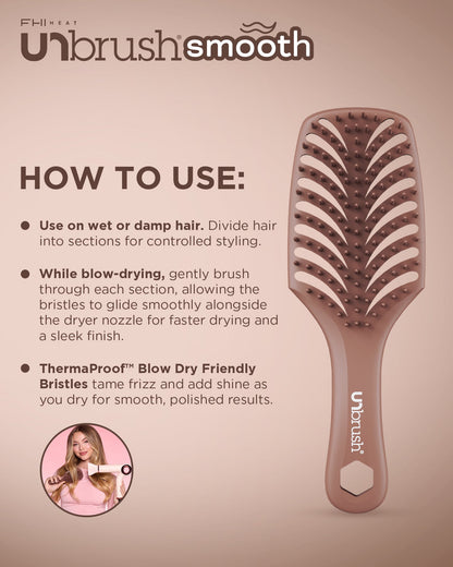 Hairbrush with usage instructions on a beige background