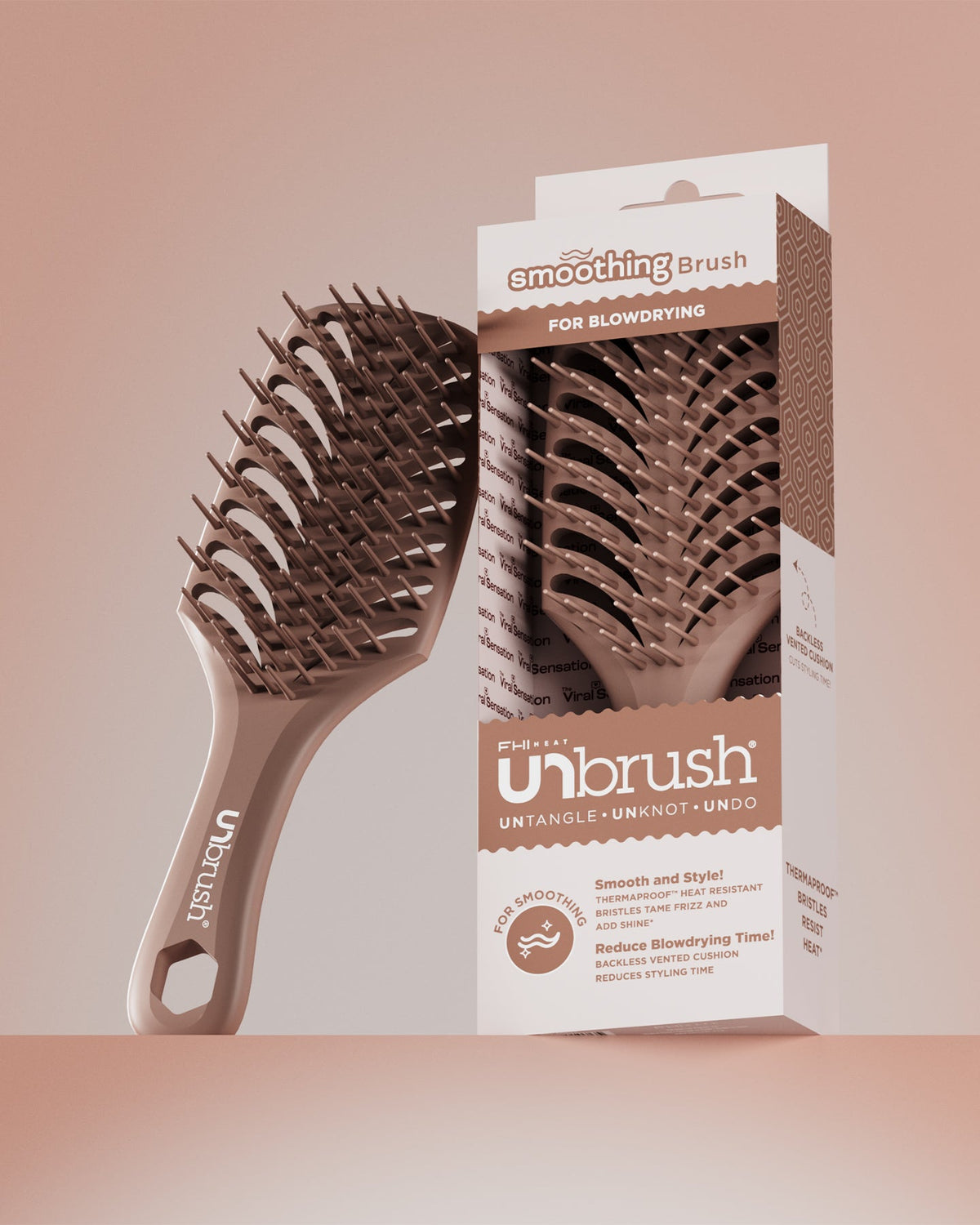 Unbrush smoothing brush with packaging on a gradient background