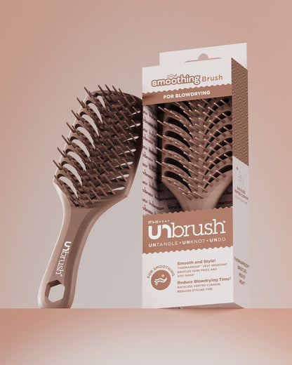 Unbrush smoothing brush with packaging on a gradient background