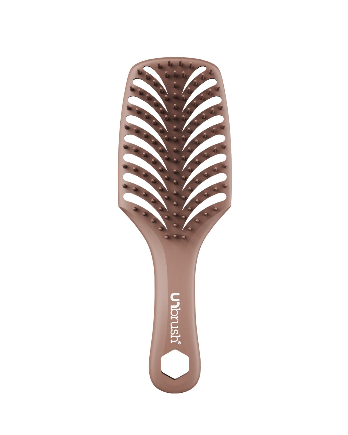 Brown hairbrush with Ubrush logo on a white background