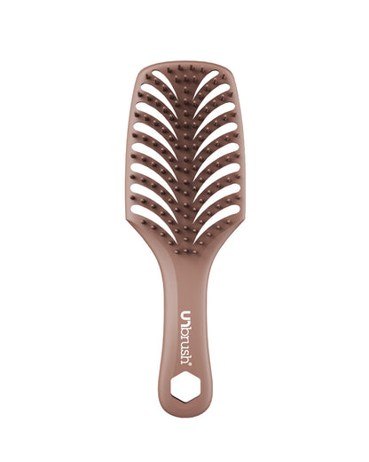 Brown hairbrush with Ubrush logo on a white background
