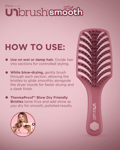 Hairbrush with usage instructions on a pink background